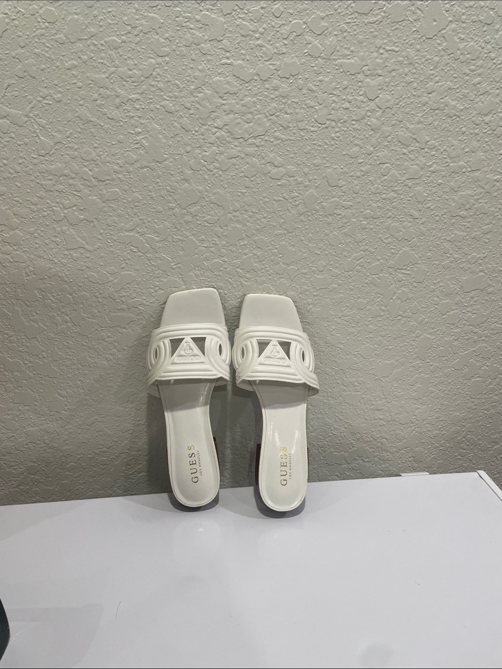 Guess White Slip-On Square-Toe Mules with Decorative Strap